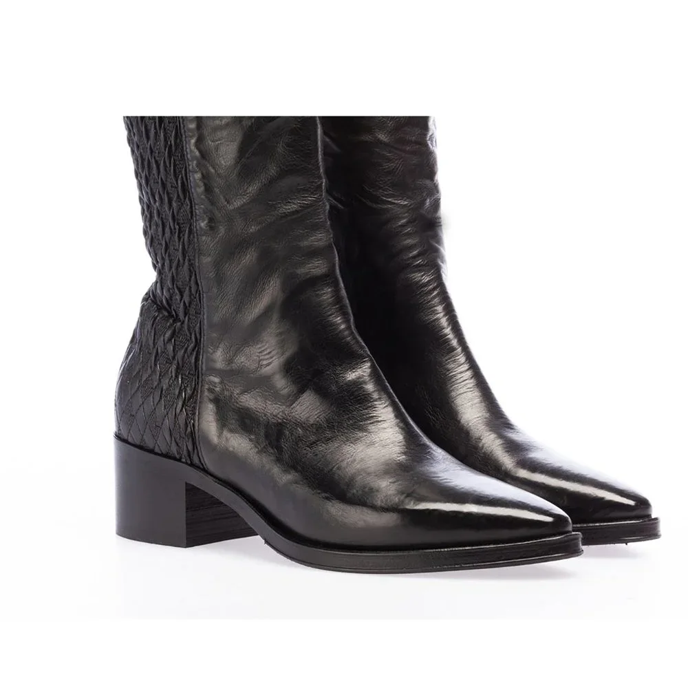 Ducanero Black Ankle Boot Washed Combination leather and embroidery stretch - Picture 2 of 5